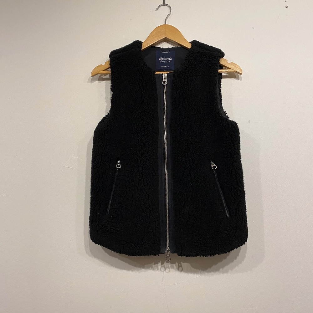 Madewell Faux Fur Black Western Full‎ Zip Teddy Vest Size XS